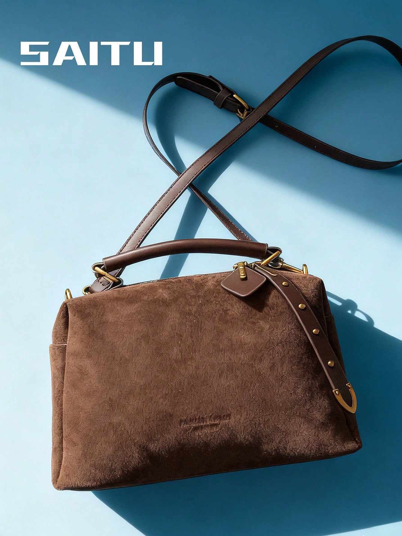 Women's Solid Color Handbag, Faux Suede Material, Rivet Embedded Vintage Style Pillow Bag, Casual Street Fashion Romantic Elegant Boston Bag, Suitable For Shopping, Dating, Commuting, Crossbody Bag To