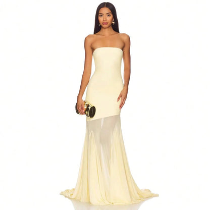 Women's Strapless Mermaid Gown, Mesh Paneled Floor Length Dress For Formal Events & Galas