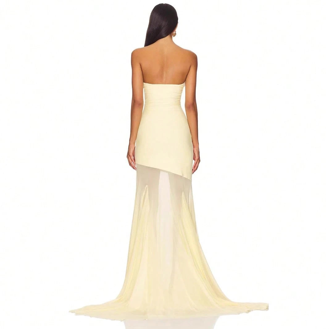 Women's Strapless Mermaid Gown, Mesh Paneled Floor Length Dress For Formal Events & Galas
