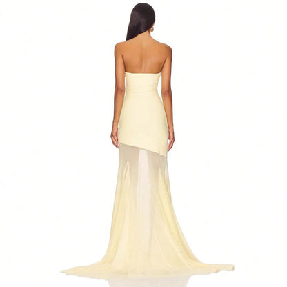 Women's Strapless Mermaid Gown, Mesh Paneled Floor Length Dress For Formal Events & Galas