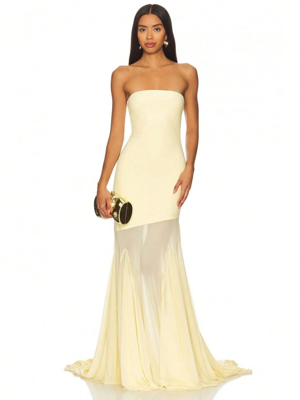 Women's Strapless Mermaid Gown, Mesh Paneled Floor Length Dress For Formal Events & Galas