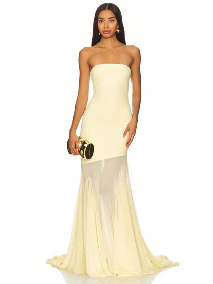 Women's Strapless Mermaid Gown, Mesh Paneled Floor Length Dress For Formal Events & Galas