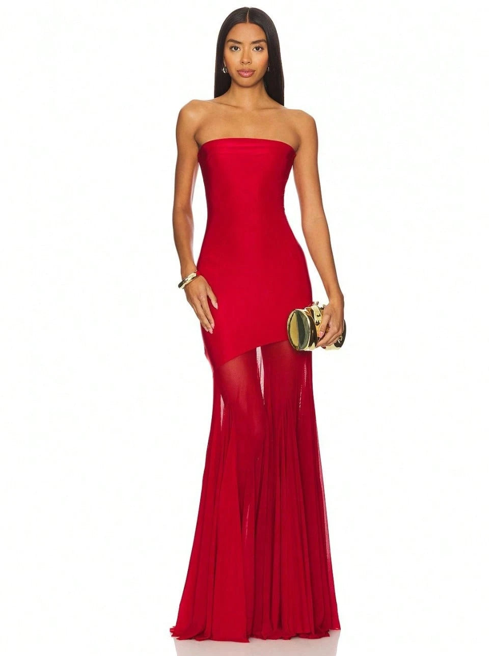 Women's Strapless Mermaid Gown, Mesh Paneled Floor Length Dress For Formal Events & Galas