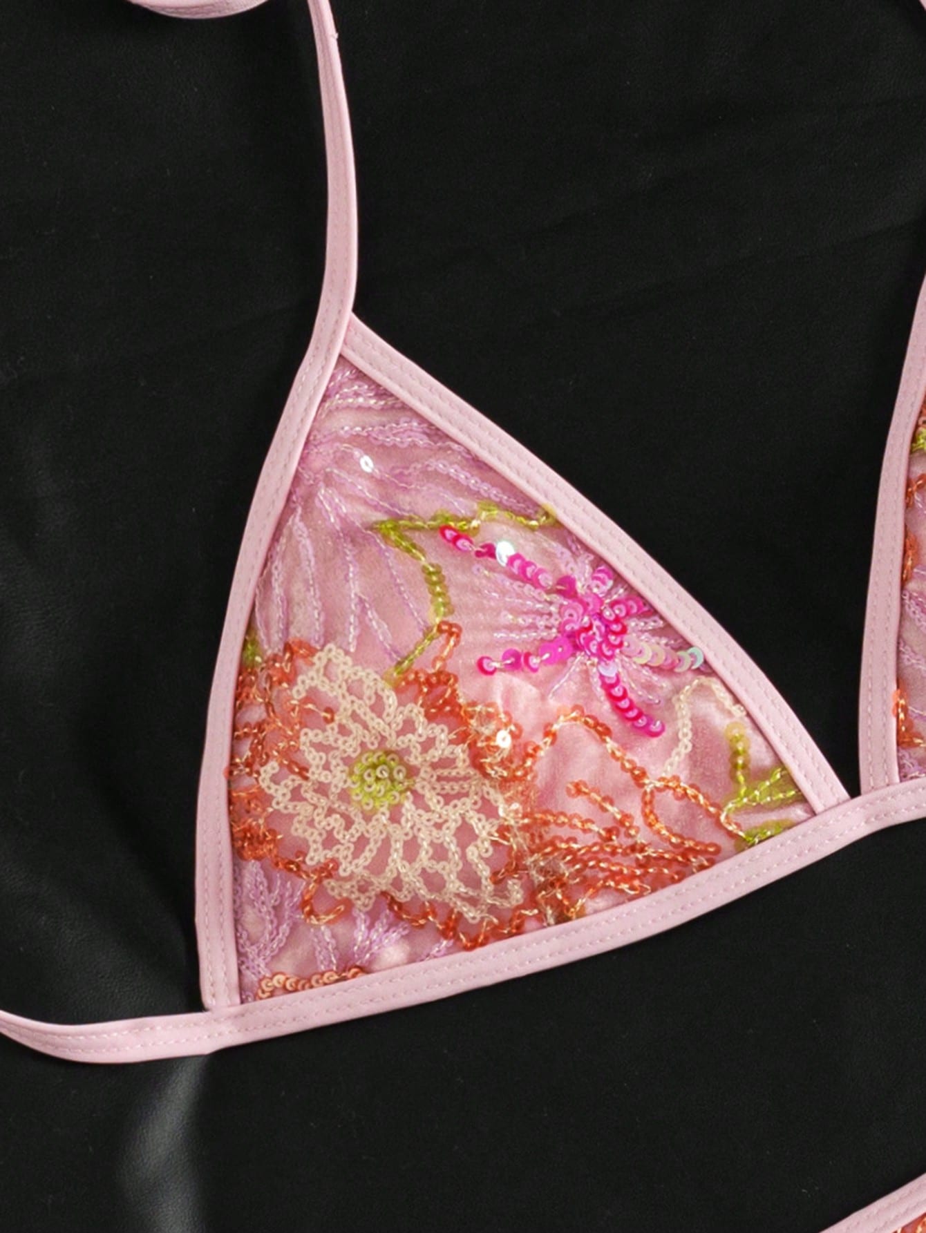 Women's Summer Camisole Bikini Set, Handmade Beaded Contrast Color Bikini Pink Vacation Beach