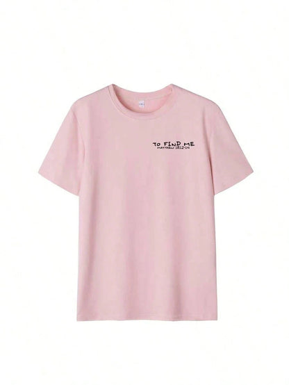 Women's Summer New Simple Letter Alpaca Animal Print Casual Vacation Loose Versatile Round Neck Beige Short Sleeve T-Shirt, Fashionable Everyday Top