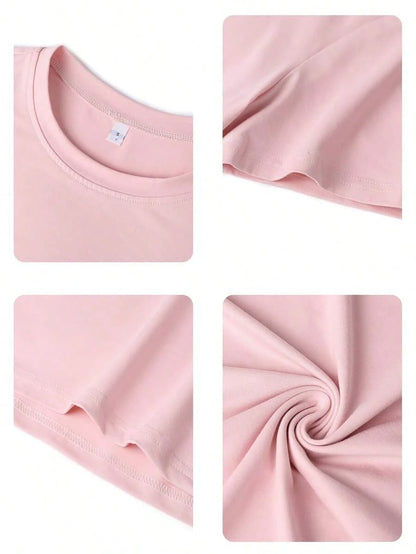Women's Summer New Simple Letter Alpaca Animal Print Casual Vacation Loose Versatile Round Neck Beige Short Sleeve T-Shirt, Fashionable Everyday Top