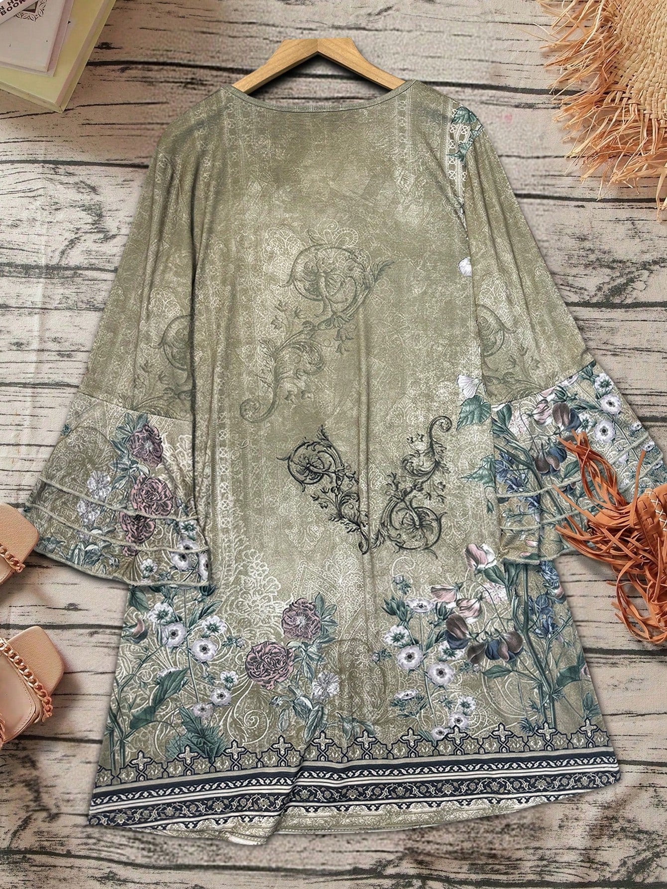 Women's Western Retro Printed V-Neck Long Sleeve Dress Casual Vacation Spring Elegant