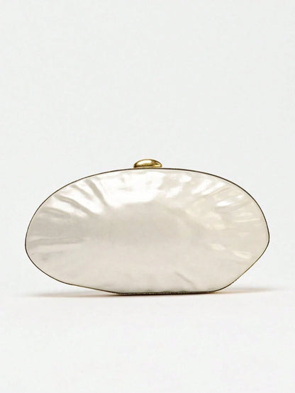 Women's White Formal Clutch Bag, Pearl Effect Hard Shell Box Shaped Clutch, Acrylic Shell Cocktail Handbag, Shoulder Crossbody Bag
