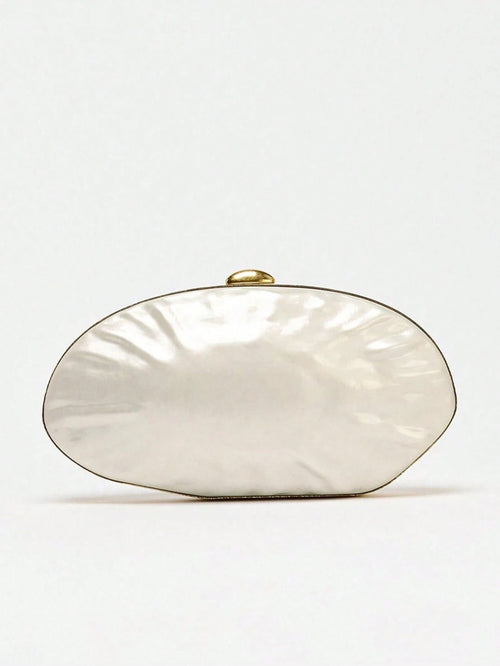 Women's White Formal Clutch Bag, Pearl Effect Hard Shell Box Shaped Clutch, Acrylic Shell Cocktail Handbag, Shoulder Crossbody Bag