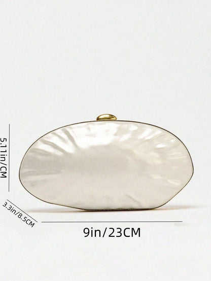 Women's White Formal Clutch Bag, Pearl Effect Hard Shell Box Shaped Clutch, Acrylic Shell Cocktail Handbag, Shoulder Crossbody Bag