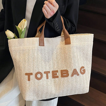 Women's Woven Handbag- Minimalist And Elegant Design, Suitable For Work, Travel, And Beach Scenes. Decorative Stitching And Fine Weaving Techniques