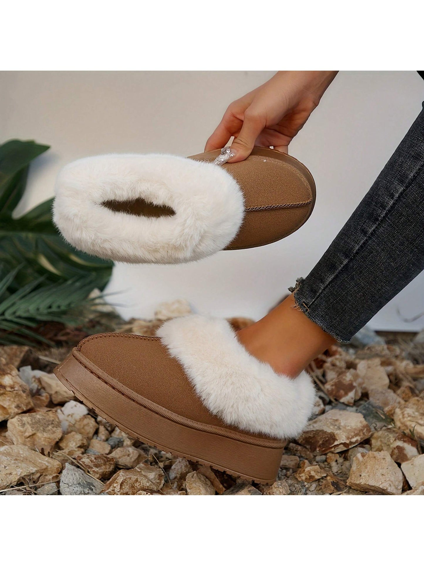 Women Slippers Winter - Thick Flat Suede Shearling Shoes: Warm & Comfy Snow Shoes With Thick Soles, Short Boots Casual For Women Winter Boots Boots For Women Fluffy Boots