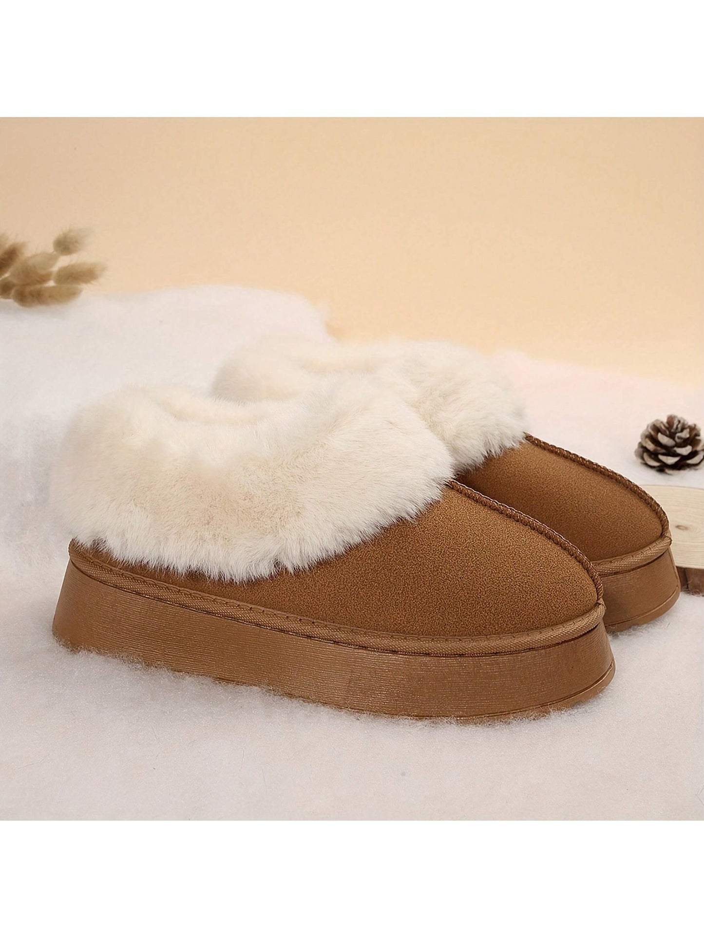 Women Slippers Winter - Thick Flat Suede Shearling Shoes: Warm & Comfy Snow Shoes With Thick Soles, Short Boots Casual For Women Winter Boots Boots For Women Fluffy Boots