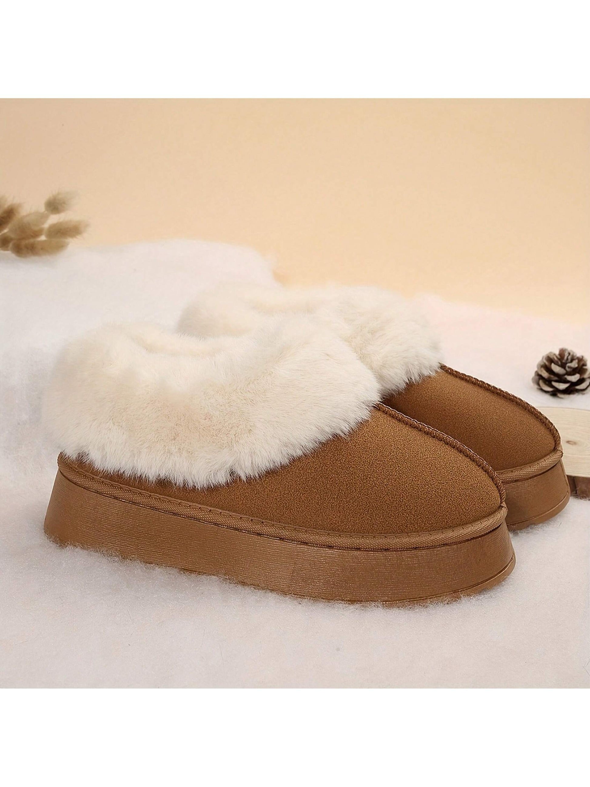 Women Slippers Winter - Thick Flat Suede Shearling Shoes: Warm & Comfy Snow Shoes With Thick Soles, Short Boots Casual For Women Winter Boots Boots For Women Fluffy Boots