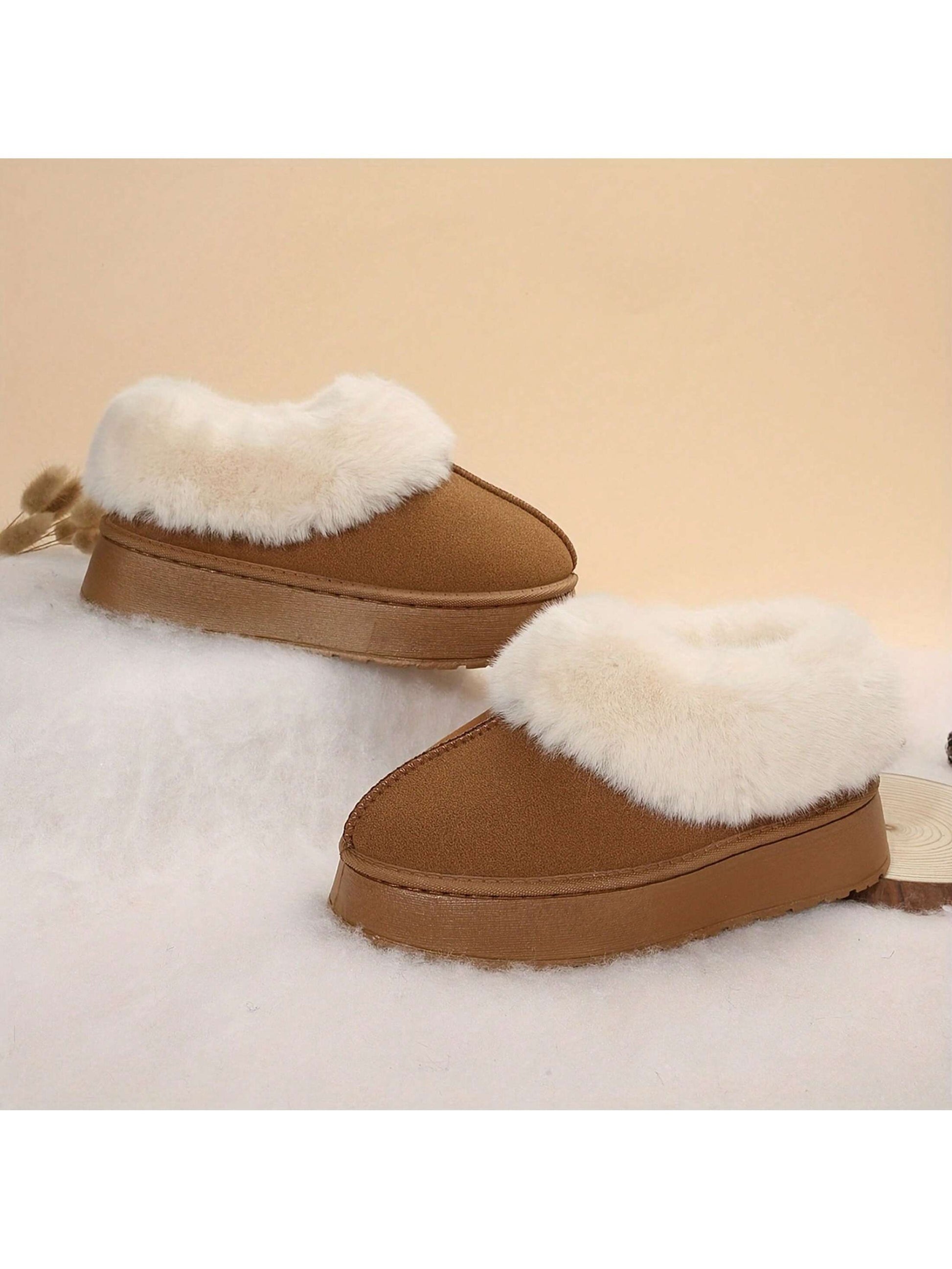 Women Slippers Winter - Thick Flat Suede Shearling Shoes: Warm & Comfy Snow Shoes With Thick Soles, Short Boots Casual For Women Winter Boots Boots For Women Fluffy Boots