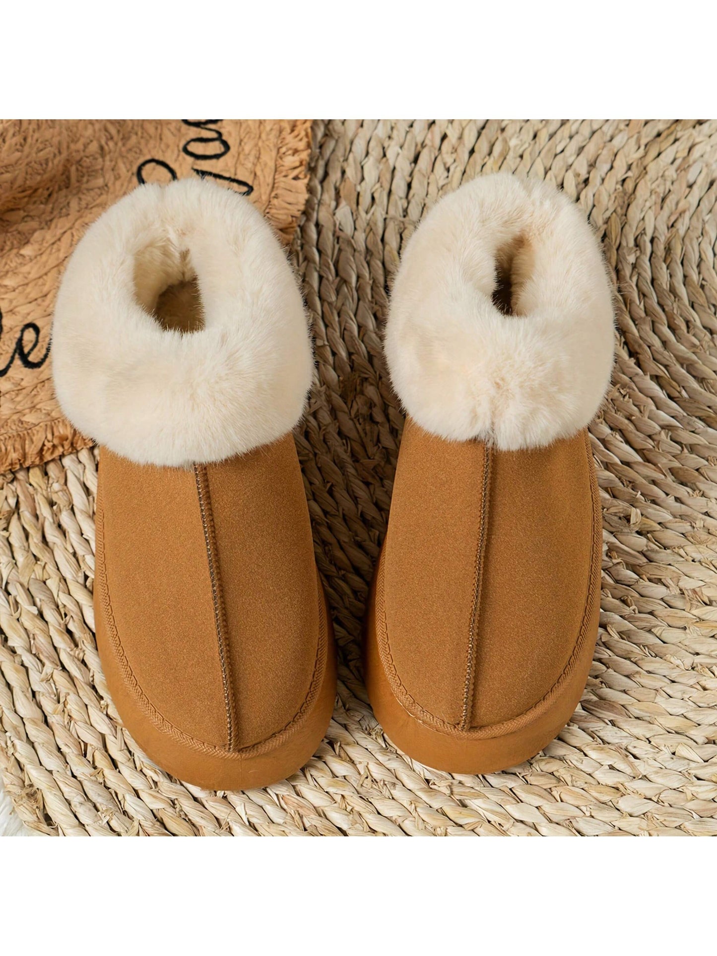 Women Slippers Winter - Thick Flat Suede Shearling Shoes: Warm & Comfy Snow Shoes With Thick Soles, Short Boots Casual For Women Winter Boots Boots For Women Fluffy Boots