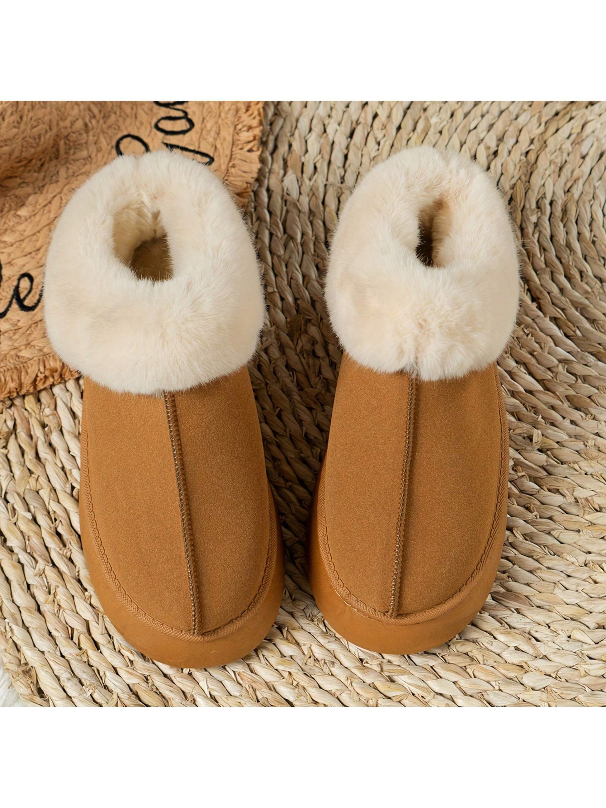 Women Slippers Winter - Thick Flat Suede Shearling Shoes: Warm & Comfy Snow Shoes With Thick Soles, Short Boots Casual For Women Winter Boots Boots For Women Fluffy Boots