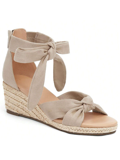 Womens Espadrilles Wedge Sandals Back Zipper Closure Open Toe Platform Ankle Strap Summer Dress Shoes With Bow Christmas Gift & New Year Gift