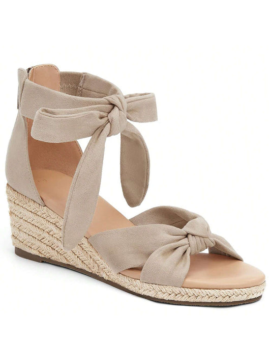 Womens Espadrilles Wedge Sandals Back Zipper Closure Open Toe Platform Ankle Strap Summer Dress Shoes With Bow Christmas Gift & New Year Gift
