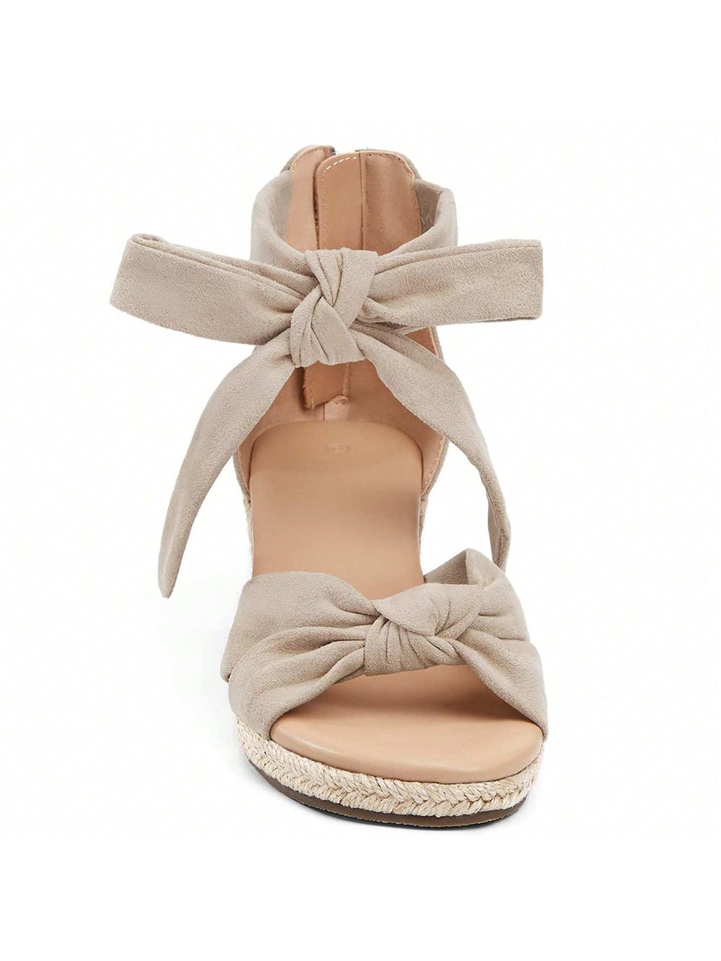 Womens Espadrilles Wedge Sandals Back Zipper Closure Open Toe Platform Ankle Strap Summer Dress Shoes With Bow Christmas Gift & New Year Gift