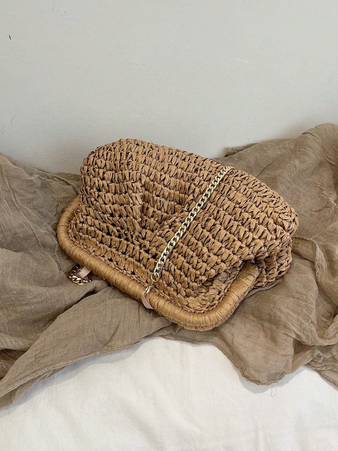 Woven Ruched Clutch Bag, Women Clip Closure Small Handbag For Daily Party Use
