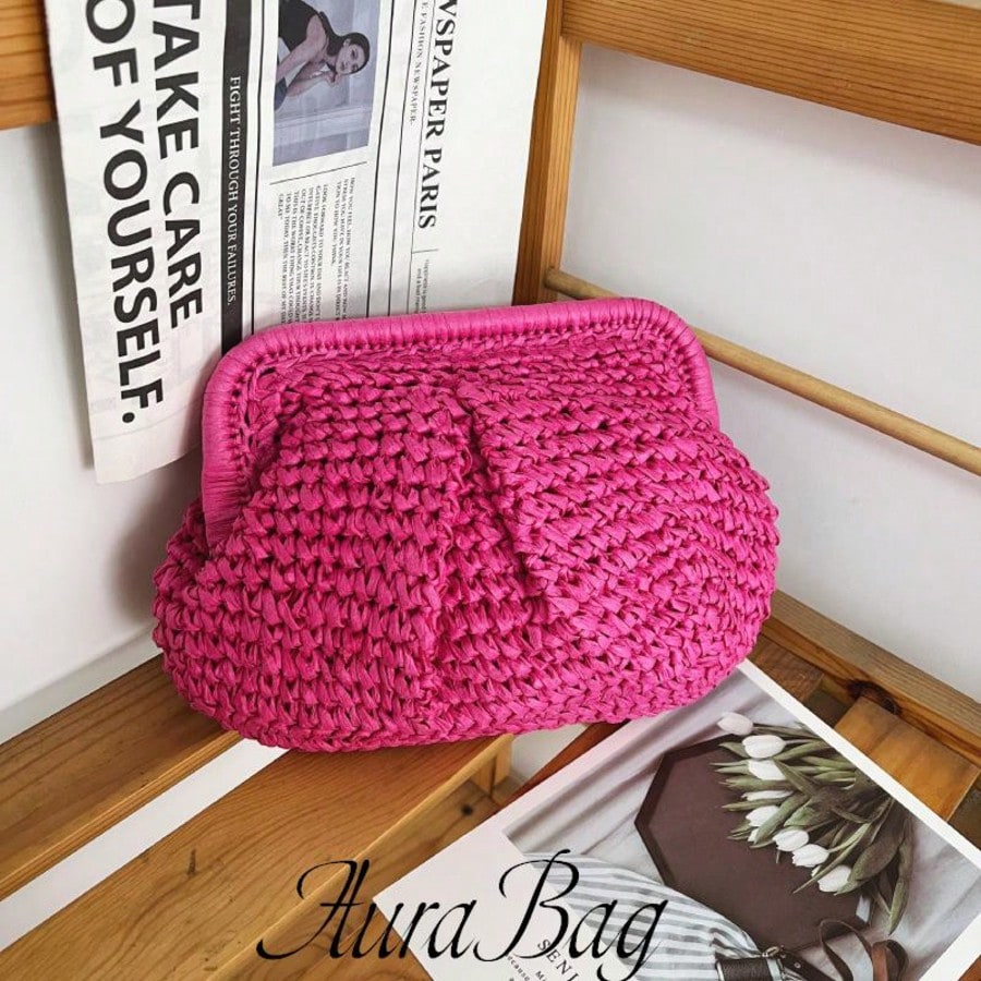 Woven Ruched Clutch Bag, Women Clip Closure Small Handbag For Daily Party Use