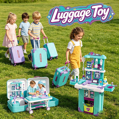 WPOXH Three-In-One Pretend Play Pull-Ahead Travel Bag, Featuring Cosmetic, Kitchen, And Medical Tool Sets. The Push-Pull Design Allows