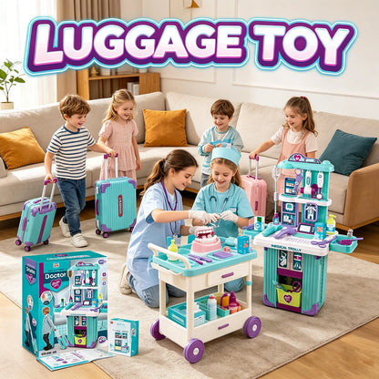 WPOXH Three-In-One Pretend Play Pull-Ahead Travel Bag, Featuring Cosmetic, Kitchen, And Medical Tool Sets. The Push-Pull Design Allows