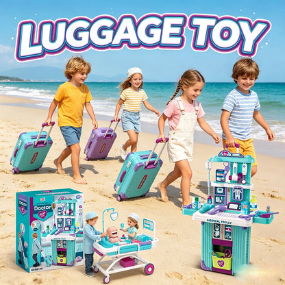 WPOXH Three-In-One Pretend Play Pull-Ahead Travel Bag, Featuring Cosmetic, Kitchen, And Medical Tool Sets. The Push-Pull Design Allows