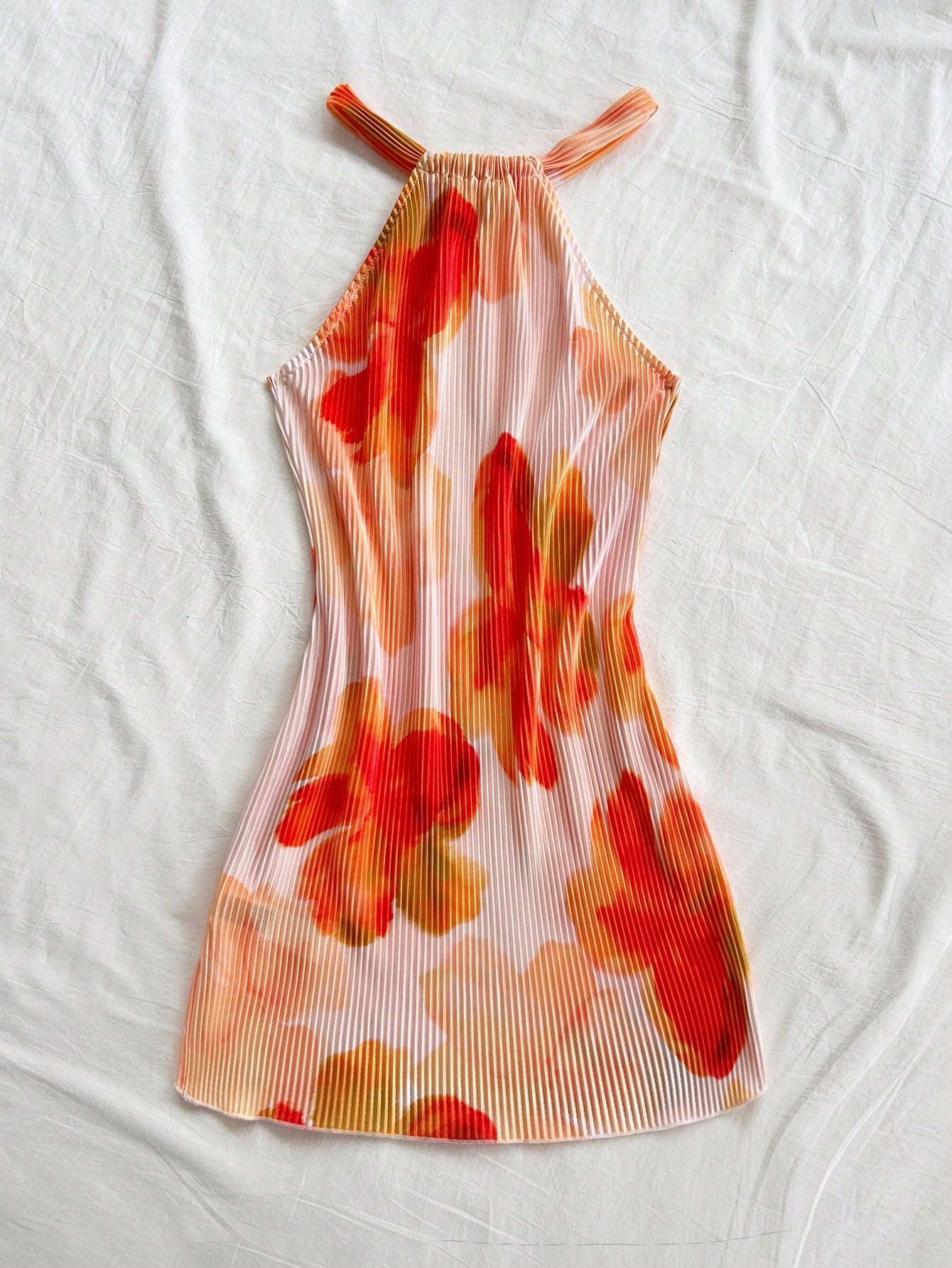 WYWH Floral Ruched Halter Neck Mini Dress For Holiday, Date, Afternoon Tea, Vacation, Music Festival, Boho Style, Spring/Summer No Bra Pads