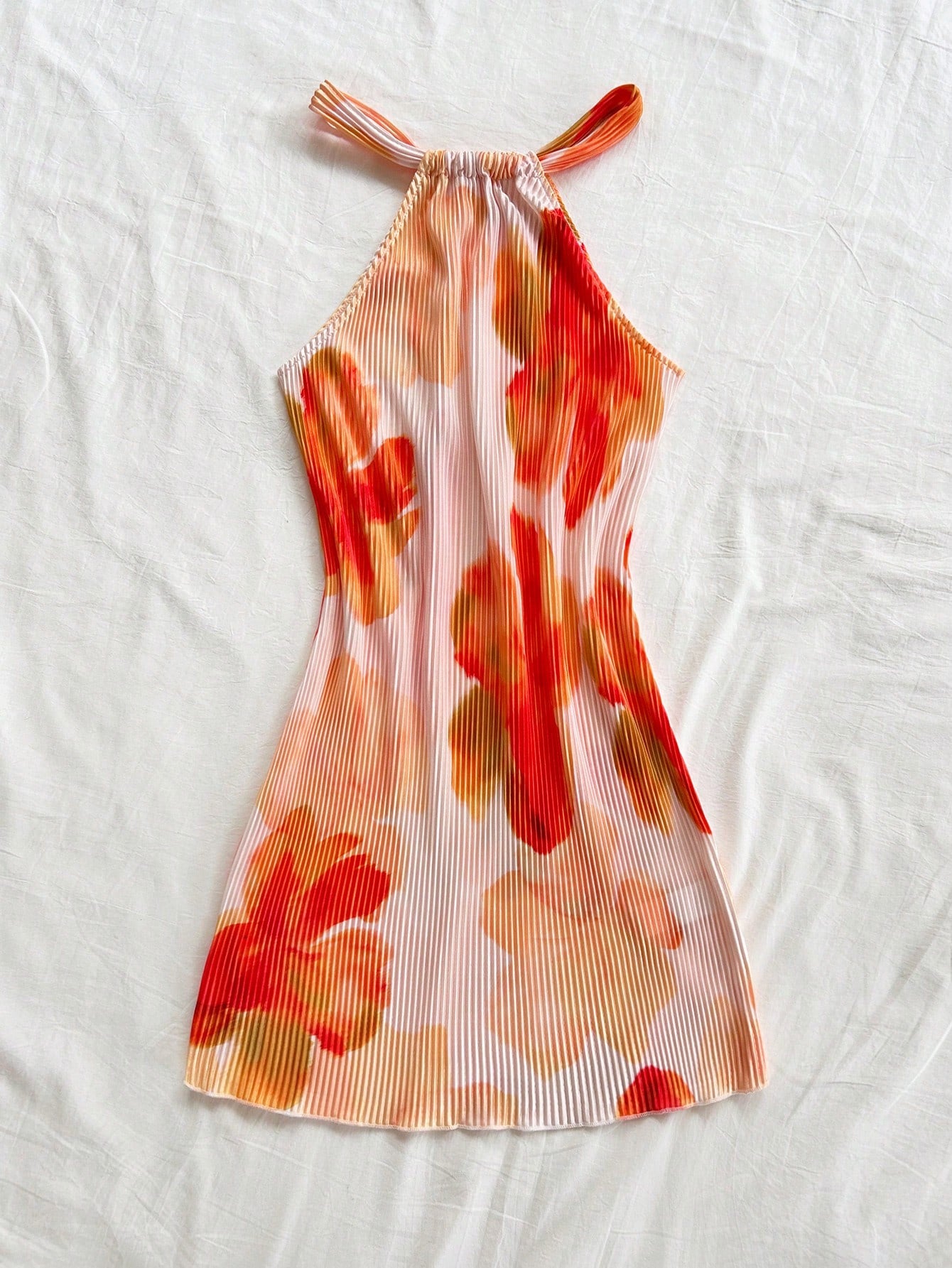WYWH Floral Ruched Halter Neck Mini Dress For Holiday, Date, Afternoon Tea, Vacation, Music Festival, Boho Style, Spring/Summer No Bra Pads