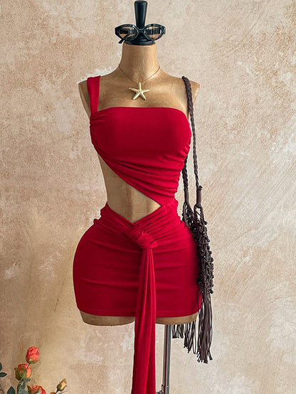 X YERIMUA Soleia Women's Fashionable Red Mini Dress,70s Style Bodycon Summer For Party Club Night Out,Christmas,New Year Holiday,Beach Vacation Outfits,Burgundy Sexy