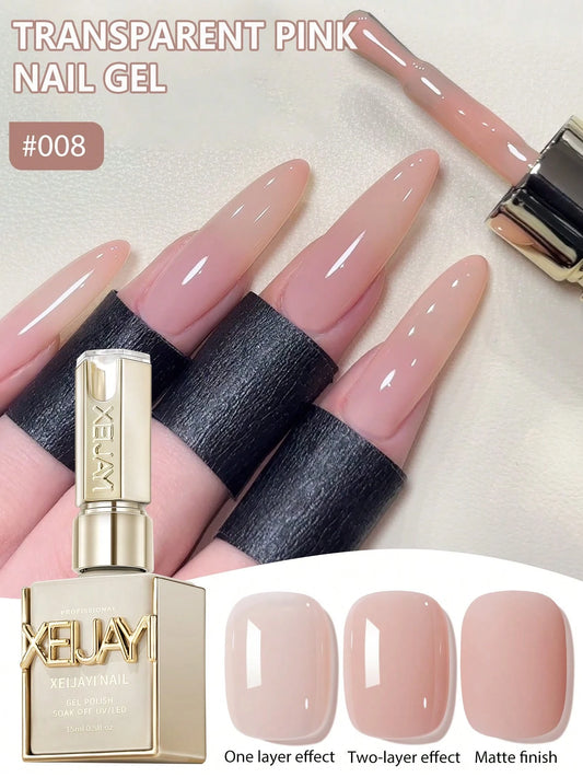 XEIJAYI 1Pc Transparent Pink Gel Nail Polish Gel 15ML Color Gel Nail Polish Long-Lasting Nail Gel Soak Led/UV Gel Nail Polish Nail Art Nail Salon Home Gift For Women