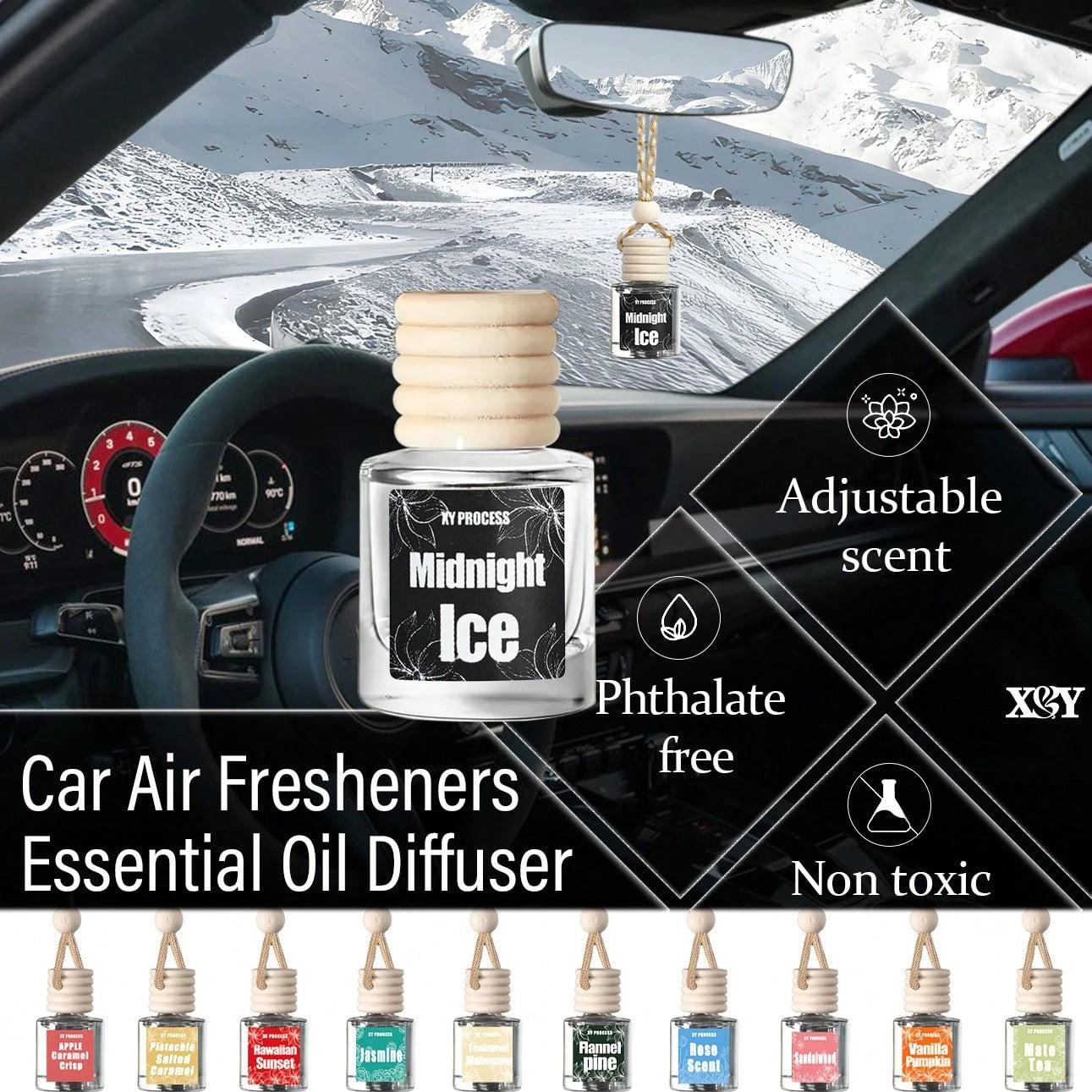 XY Process Car Air Freshener, Hanging Car Diffuser, Car Essential Oils, Cute Car Interior Accessories. Choose From A Variety Of Fragrances To Start Each Day In A Good Mood. One Bottle Of Perfume Lasts