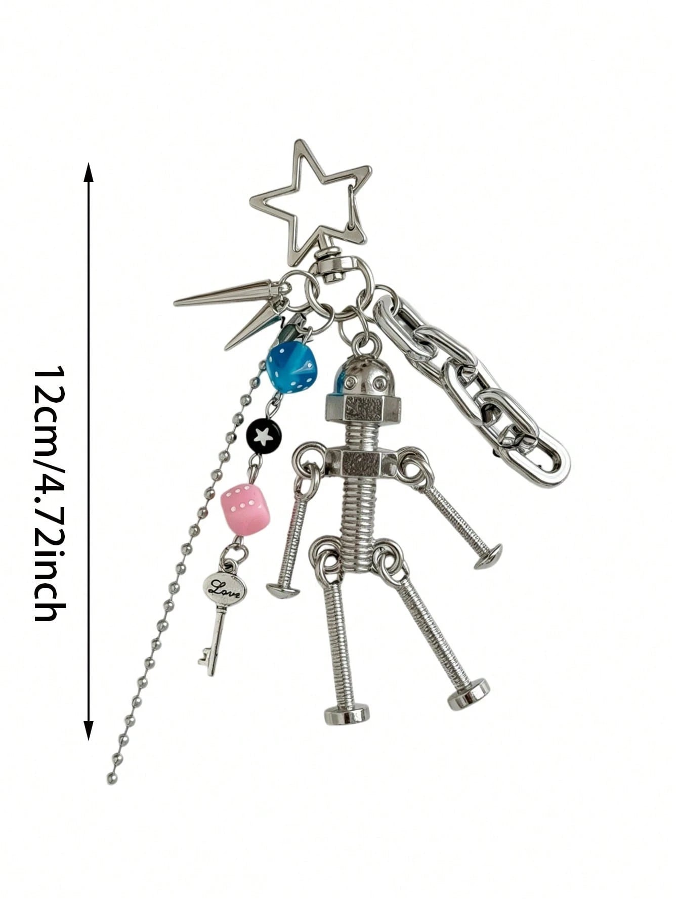 Y2K Cyberpunk Robot Bag Charm Metal Screw Doll Keychain Dice Pendant Punk Backpack Accessory For Women