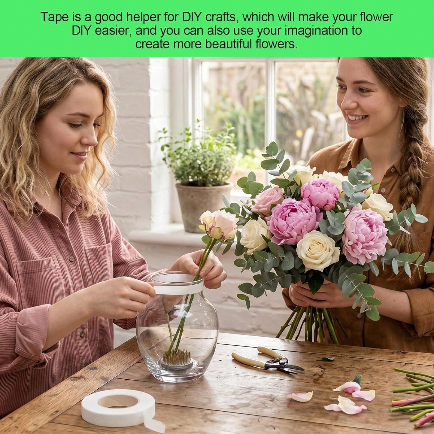 Ymapinc 3 Rolls White Floral Tape, Waterproof Florist Tape For Bouquets| Flower Tapes For Bouquet Stem Wrap, Florist Supplies For Corsages, Wedding