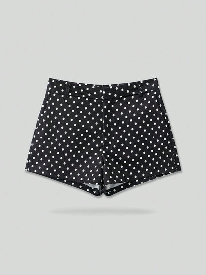 YROOE Women's Polka Dot Low Waist Shorts, Suitable For Spring, Summer And Autumn Black