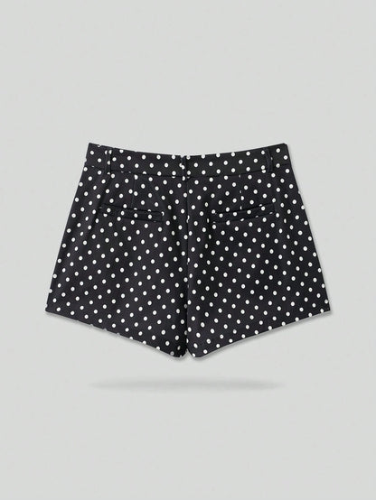 YROOE Women's Polka Dot Low Waist Shorts, Suitable For Spring, Summer And Autumn Black