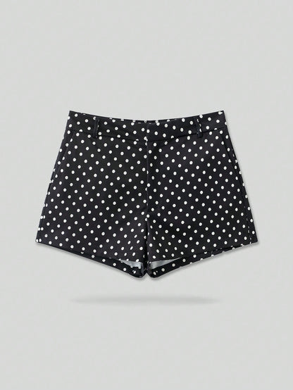 YROOE Women's Polka Dot Low Waist Shorts, Suitable For Spring, Summer And Autumn Black