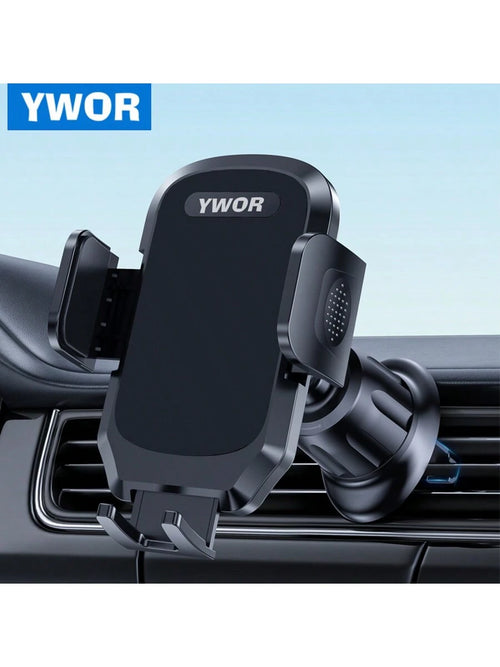 YWOR Car Phone Holder- Universal Hands-Free Air Vent Mount With Newest Metal Hook Clip, And All Smartphones, Dark Black