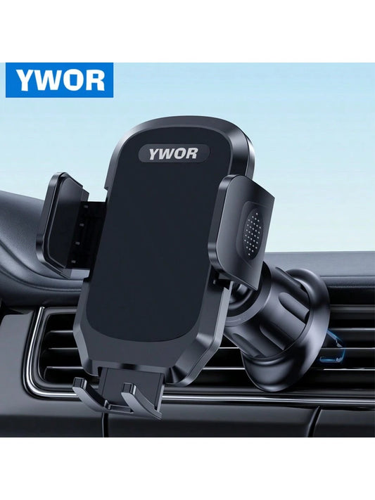YWOR Car Phone Holder- Universal Hands-Free Air Vent Mount With Newest Metal Hook Clip, And All Smartphones, Dark Black