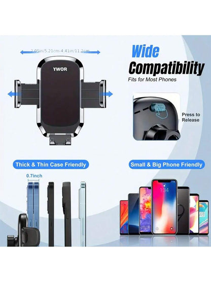 YWOR Car Phone Holder- Universal Hands-Free Air Vent Mount With Newest Metal Hook Clip, And All Smartphones, Dark Black