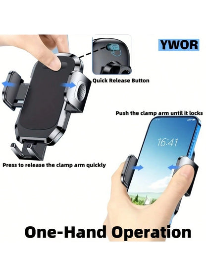 YWOR Car Phone Holder- Universal Hands-Free Air Vent Mount With Newest Metal Hook Clip, And All Smartphones, Dark Black