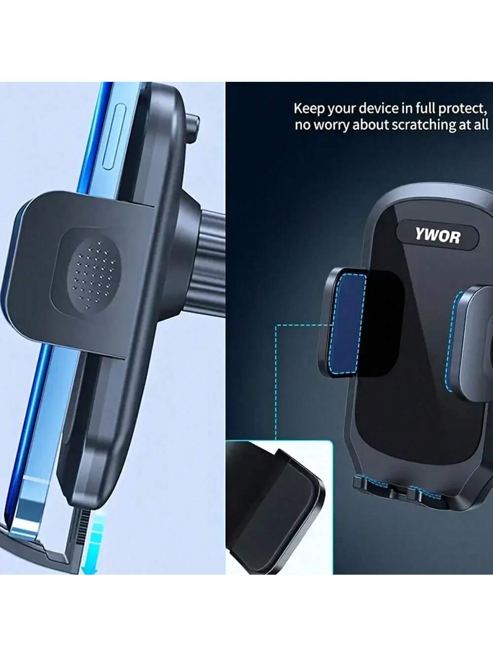 YWOR Car Phone Holder- Universal Hands-Free Air Vent Mount With Newest Metal Hook Clip, And All Smartphones, Dark Black