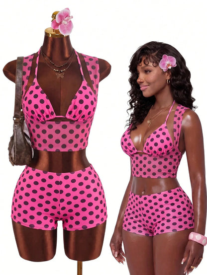 Zestiva 2026 New Summer Beach 3 PiecesPolka Dot Print Women's Swimsuit Set