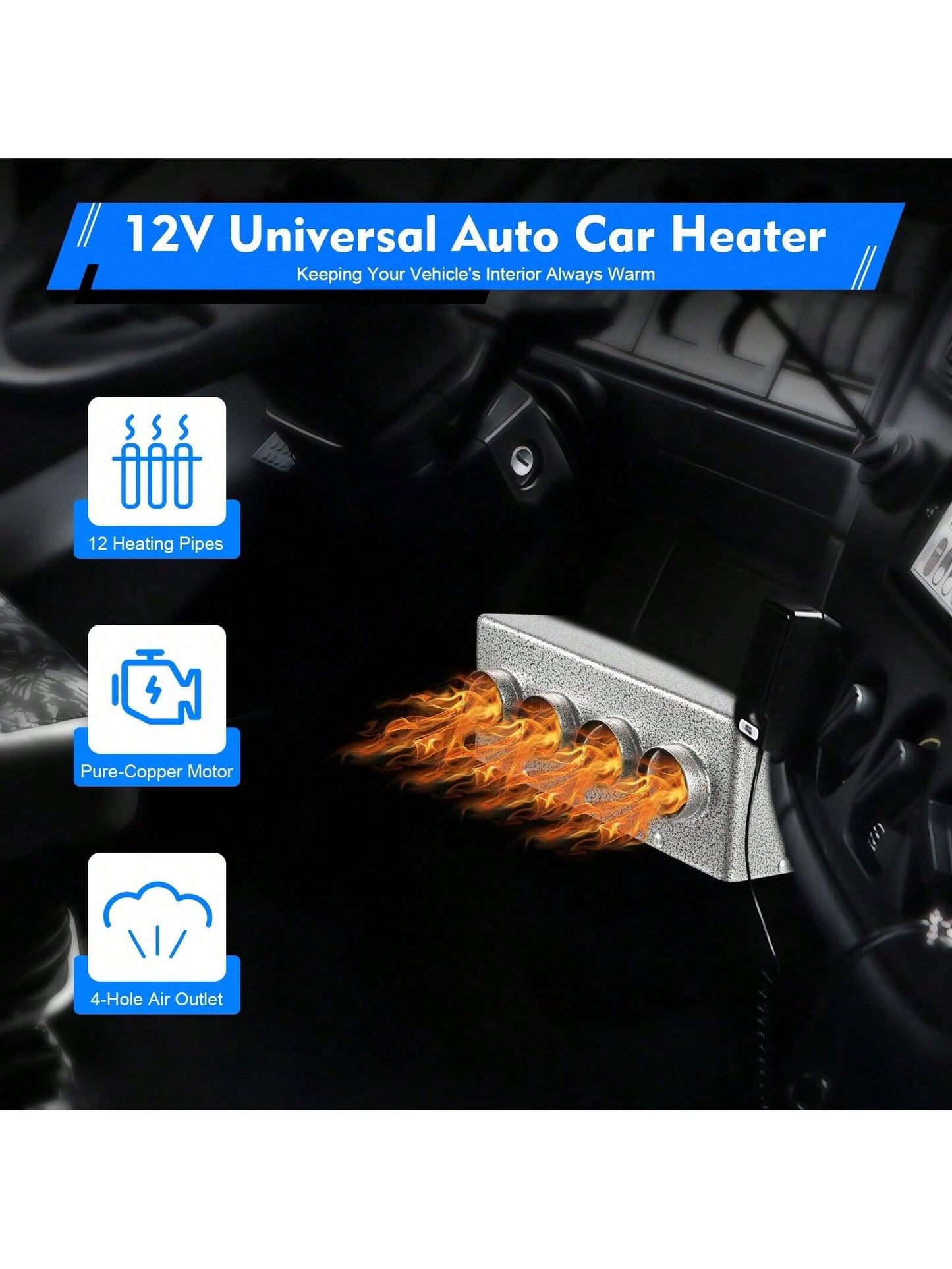 ZhdnBhnos LINSIE Universal Under Dash Heater Defroster+Speed Switch Car Truck 4 Ports 12V The Best Gift/Present For Family&Friends Happy Christmas