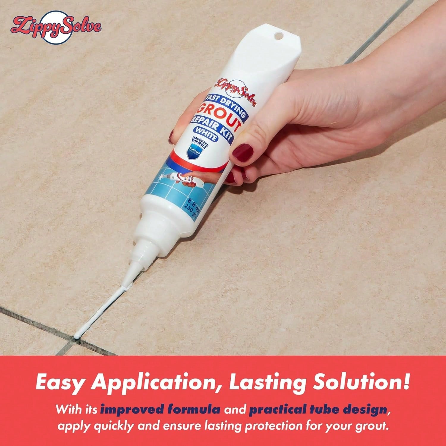 ZippySolve Tile Grout, Repair Kit, Restore &Amp; Renew Tile Joints Line, Fast Drying Grout Paint Squeeze Tube For Bathroom Shower Kitchen Floor, Waterproof (88 Oz, White)