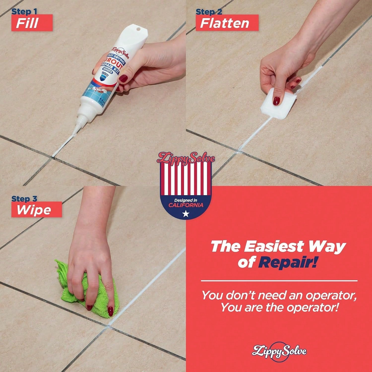 ZippySolve Tile Grout, Repair Kit, Restore &Amp; Renew Tile Joints Line, Fast Drying Grout Paint Squeeze Tube For Bathroom Shower Kitchen Floor, Waterproof (88 Oz, White)