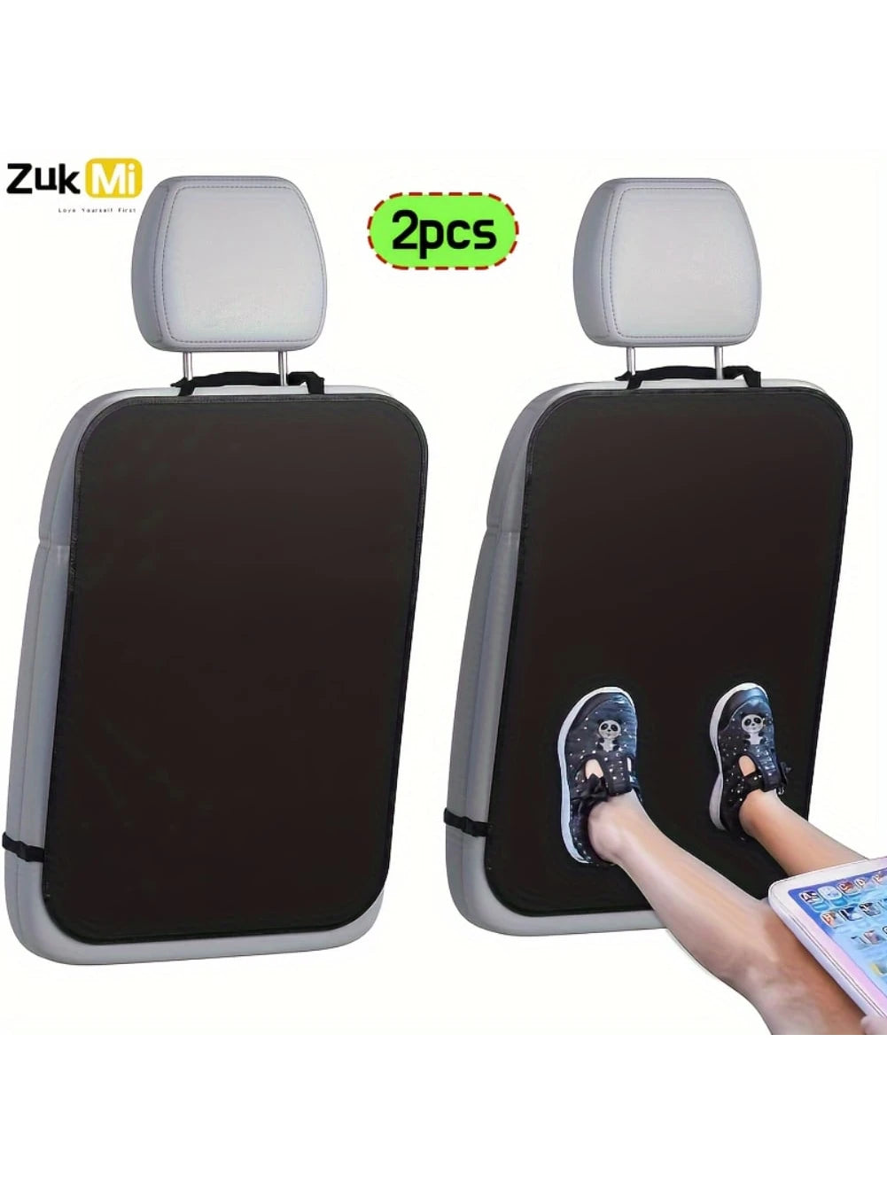 ZukMi 2 Packs Auto Seat Back Kick Protectors, Large Kick Mats For Car, Waterproof Automotive Car Back Seat Cover Protect From Dirt, Mud, Stains, Scratches