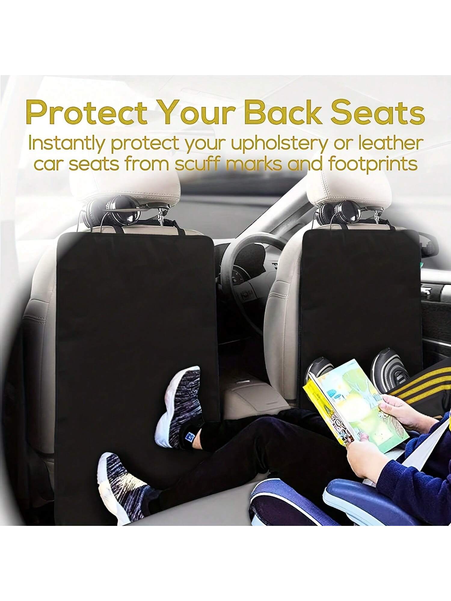 ZukMi 2 Packs Auto Seat Back Kick Protectors, Large Kick Mats For Car, Waterproof Automotive Car Back Seat Cover Protect From Dirt, Mud, Stains, Scratches